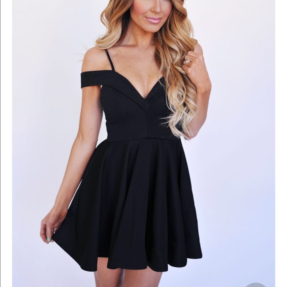 Black off the shoulder swing dress
